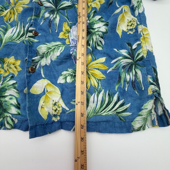 Tommy Bahama Mens Large Blue Linen Parrot Floral Tropical Camp Shirt Hawaiian - Picture 6 of 9